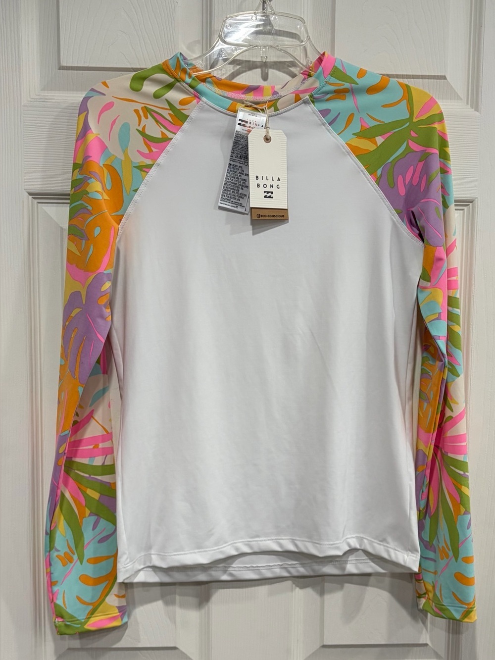 Billabong Women's Large Dreamland Long-Sleeve Rashguard White Pink NWT Swim